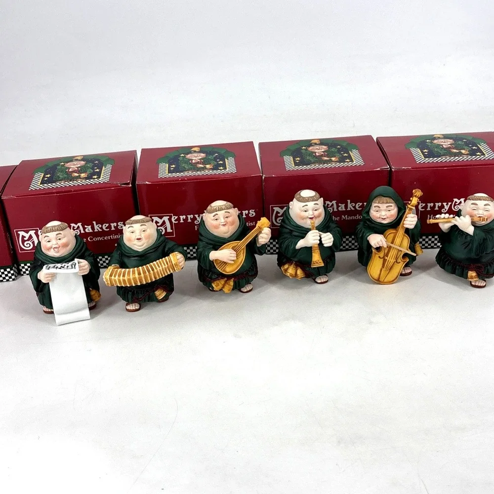 VTG Merry Makers MONKS Music Band Figures DEPT 56 MUSICAL Lof Of 6 in Boxes